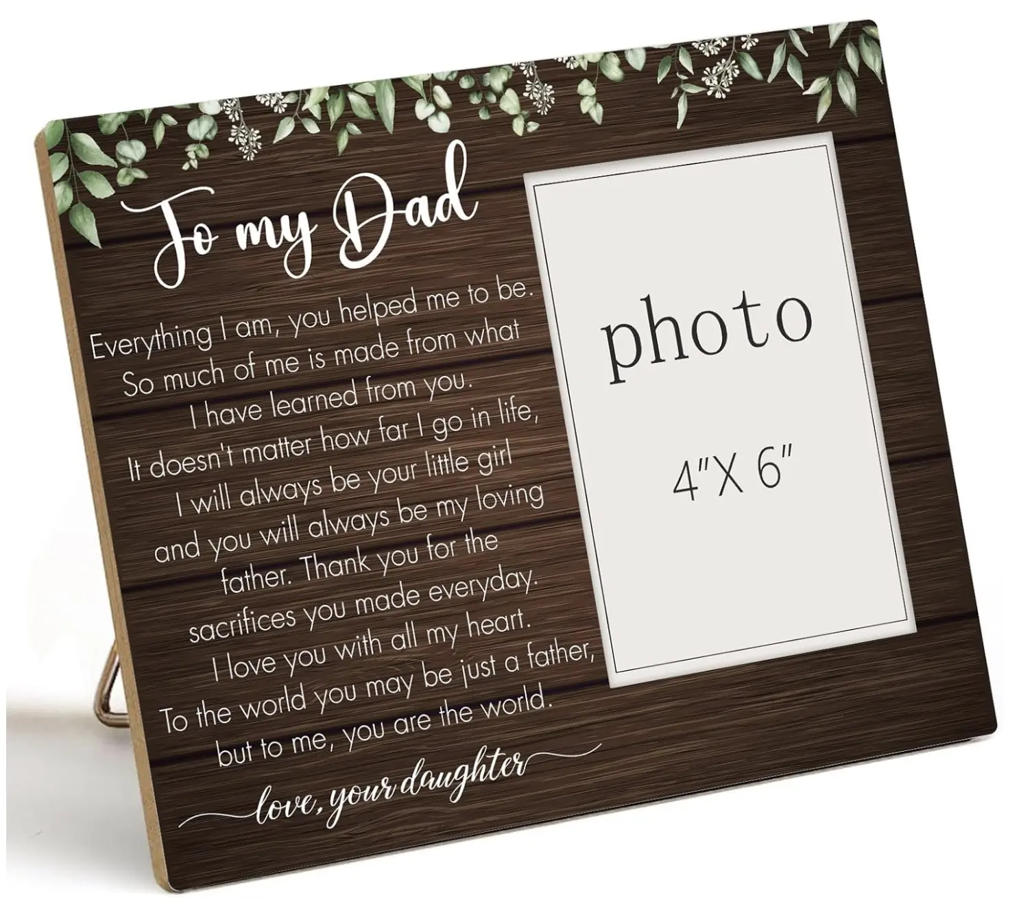 To My Dad Wooden Picture Frame Gift from Daughter, Wooden Photo Frame Dad Gifts for Father's Day Birthday, Thoughtful Dad Gift Ideas for Christmas, Tabletop Wall Display (4x6 Inch Photo)