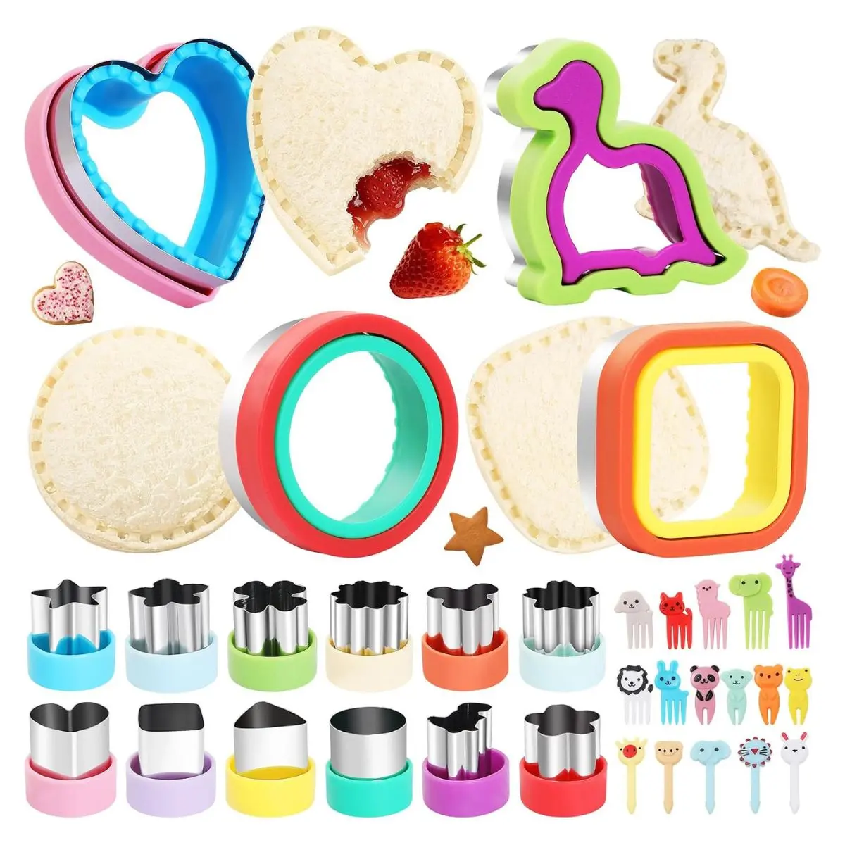 32PCS Sandwich Cutter & Sealer Set – Bread Decruster, Pancake & Fruit Shape Cutters for Bento Lunches