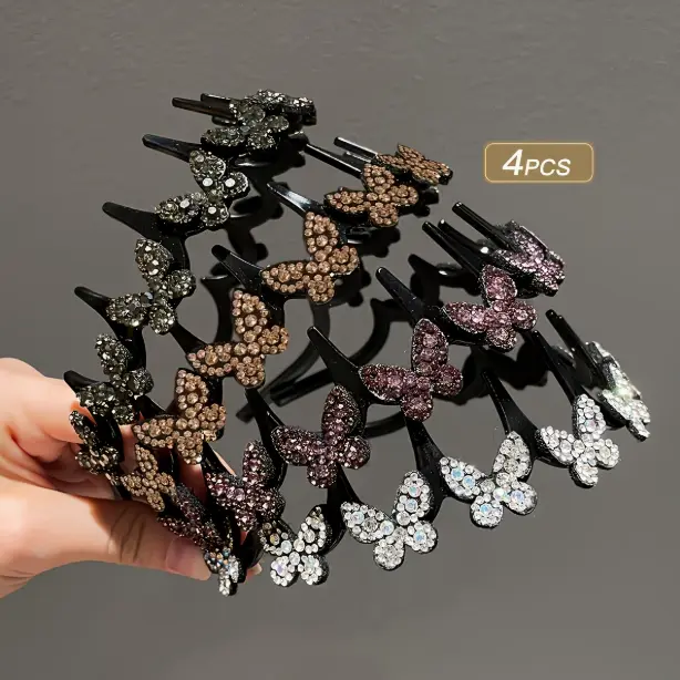 4 Pack Elegant Wavy Butterfly Decor Headbands for Women, Non-Slip Synthetic Plastic Hairbands, All Season Fashion Hair Accessory for Daily & Formal Occasions