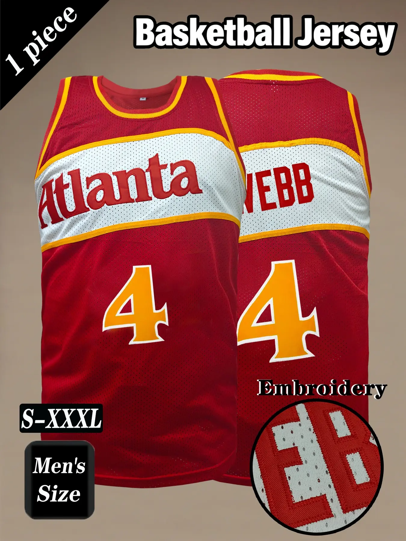 Men's #4 Retro Basketball jersey, Classic Atlanta Embroidered Sportswear, Loose Breathable and Comfortable Sleeveless Tank Top, Unisex Suitable for Daily Outdoor Activities, Competitions, Training, Running and Exercise