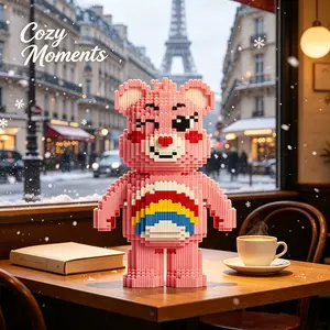 Snowy Night Blinking Rainbow Bear 3D Puzzle Block, Home Office Decor, Party Decoration, Ideal Gift, Handmade Craft, Collectible Statue
