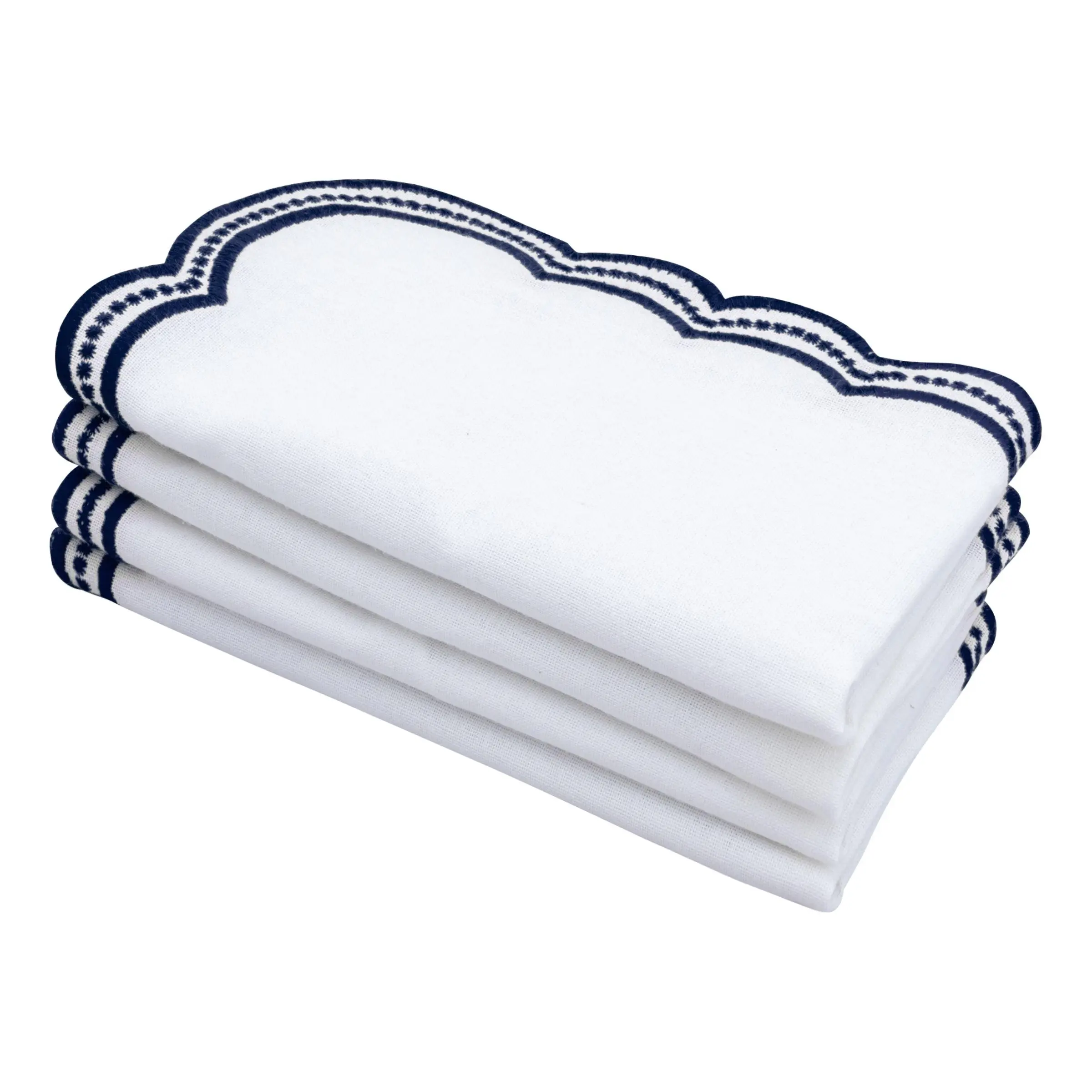 Navy blue Scalloped Embroidered Napkins