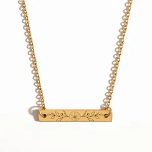 Personalized Birth Flower Bar Necklace