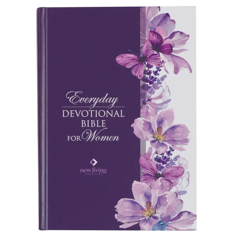 Women's Purple Flowers NLT New Living Translation Daily Devotional Bible - Hardcover (Flexcover Option), Christian Art Publishers, Single-Column Easy Scan, Satin Ribbon Marks Your Spot, 9.6"x6.8"x1.8", Religious Personal Growth Mother's Day Gift