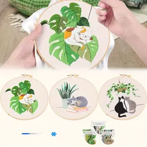 3 Pack Embroidery Kit for Beginners with Pattern, Cross Stitch Kits for Adults with Instructions, Needlepoint Kits for Adults Include 1 Embroidery Hoops, Color Threads and Needles