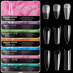 550pcs/500pcs/440pcs/400pcs/Box Acrylic French Half False Nail Tips Short Medium Long Nail Art Transparent Fake Nails Tip UV Gel Manicure Supply ﻿10 Sizes Press On Nails, Acrylic Nails Extension