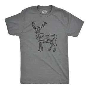 Mens Reindeer Meat Cuts T Shirt Funny Xmas Deer Hunter Butcher Joke Tee for Guys Mens Funny T Shirts Cool Vintage Fashion T-Shirt Gift Classic Menswear Christmas Apparel for Men Funny Sarcastic Short Sleeve Dark Grey