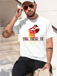 FINAL FANTASY VIII 2026 new model Black/White Tee Stylish & Comfortable Loose Crew Neck Short Sleeve T-shirts Versatile On Trend Eye Catching Printed Graphic Casual Tee for Daily Wear Outings & L