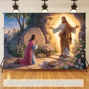 Resurrection Scene Backdrop Christian Faith Photography Background, Religious Tapestry Wall Hanging, Premium Polyester Party Banner For Family Gathering, Holiday Celebration, Home Room Decoration Supplies
