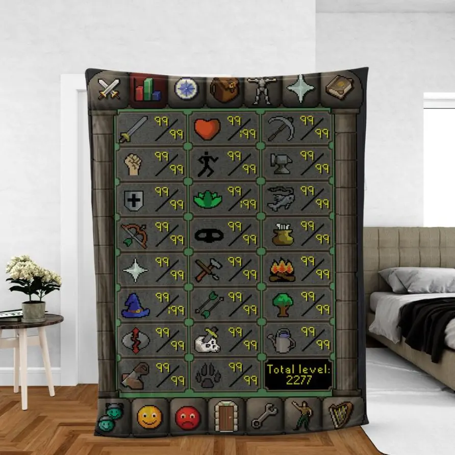 Old School RuneScape Maxed Stats 99 Fleece Sherpa Blanket, Classic MMORPG Fan Collection Cozy Chic Custom Flannel Fleece Throw Blanket, Premium Home Use Bedding Decor for Gaming Rooms