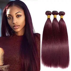 99J Straight Bundles Hair Extensions Burgundy Straight Human Hair Bundles Weave Extensions Double Weft Brazilian Soft and Silky for Black Women