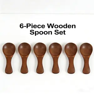 6-Piece Wooden Spoon Set, Mini Spoons with Short Handle, Portable Dessert Serving Utensils, Tableware, Kitchenware, Perfect for Parties and Events, Travel Cutlery Set