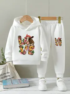 Girls' fashion hoodie set; comfortable casual hooded long-sleeved sweatshirt   sporty fashion pants; comfortable fashion set suitable for indoors and