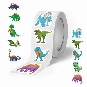 Cartoon Dinosaur Pattern Sticker (500pcs/roll), Self Adhesive Decor Sticker for Gift Greeting Card Water Bottle Laptop Phone Case