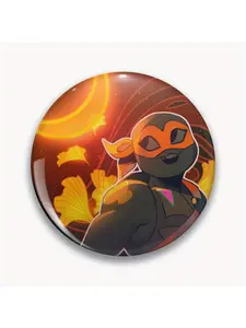 1Pc DIY Craft Buckle - 44mm (1.73 ") Rise of the Teenage Mutant Ninja Turtles Mikey Vaporwave Sticker Pin for Bags, Jackets & Gifts, Holiday Gifts, Party Gifts