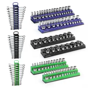 9PCS Magnetic Socket and Wrench Organizer Set, Sturdy Holder for 143 Sockets & 36 Wrenches, 1/4" 3/8" 1/2" Drive Metric & SAE, Socket and Wrench Holders for Tool Box Drawer(Socket Wrench not Included)