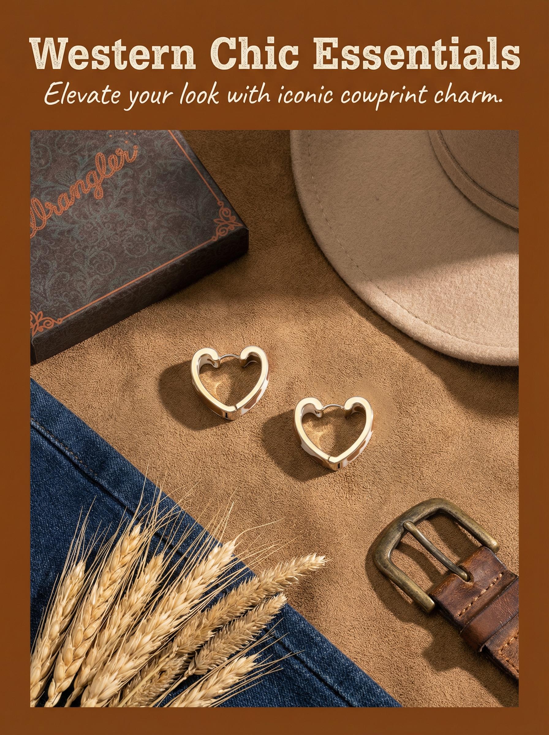 Wrangler Western Cowprint Heart Earrings for Women Gold Plated Fashion Jewelry Valentine's Day Gift Selection TikTokShopJumpstartSale
