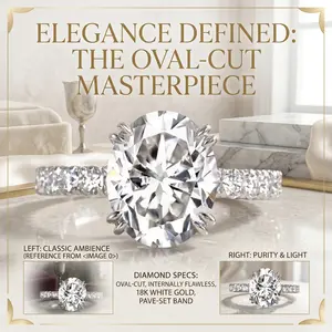 Women's Oval Cut CZ Ring Set, S925 Sterling Silver White Gold Plated, Double Claw Prong Design, Solitaire & Eternity Band for Wedding & Engagement, US Size 5-10