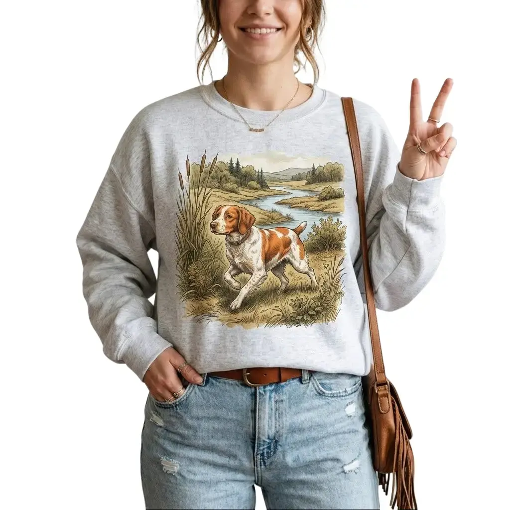 Brittany Spaniel - Retro [Unisex] Sweatshirt Cotton Pullover Vintage Boho