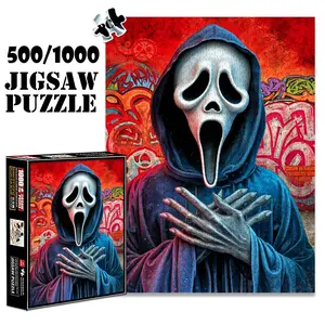 1pc 1000 piece adult puzzle 70x50cm Scream - inspired Hooded Mask Costume with Graffiti Background 500 pieces paper jigsaw puzzle suitable for DIY creative games for adults and families, birthday an