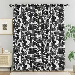 BAPE Black White Grey Ape Head ABC Camo Light Blocking Curtain Set 2 Pcs, No Rod Included, Washable Polyester Fabric, Multifunctional Home Decor, Suitable for Bedroom Living Room Dorm Insulation & Ultraviolet Rays