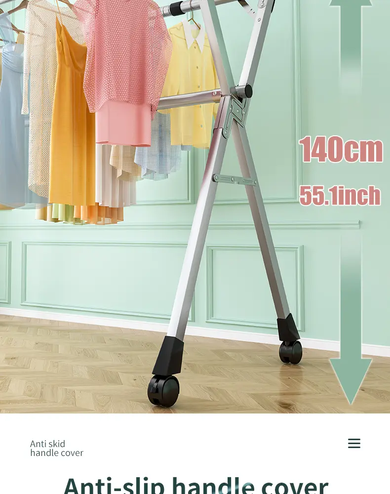 MiAoLi Stainless Steel Clothes Rack with Wheels - Foldable, Adjustable, Heavy-Duty Rolling Drying Rack, 63-Clothes Capacity Indoor/Outdoor Home Laundry Solution (1 Unit), Stainless Steel Clothes Rack With Wheels – 63\, Fold Drying Racks