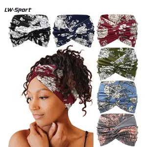 Women Girls Floral Print Boho Twist Knot Wide Headbands | HairTok BohoTok CoquetteTok CurlyHairTok YogaTok Soft Stretchy Sweat Absorbent Knotted Turban Head Wrap | for Yoga Running Daily Casual Wear 1/6 Pack
