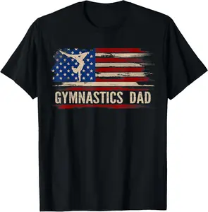 100% Cotton Vintage Gymnastics Dad American USA Flag Sports Gift T-Shirt