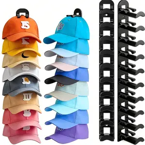 【Hat Organizer】2 Pack Hat Organizer for Baseball Caps, Hat Rack for Wall with Strong Adhesive, Wall-Mounted Hat Hooks Hold up to 20 Hats for Closet Door and Bedroom Decor Hanger Hanging