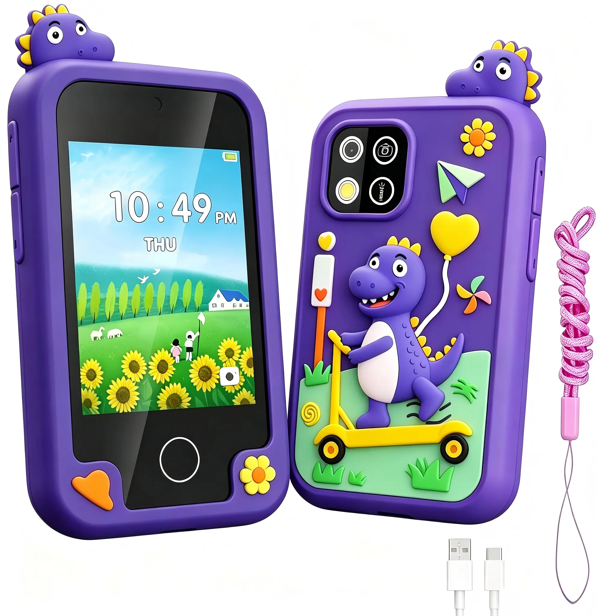 Kids Smart Phone - 2.8" HD Display, Dual Camera, 20 Games, MP3, Videos, Step Counter, Alarms, Rechargeable Batteries, Camera Toy Tablets & Computers, Educational Toy for 3-10 Year Old Girls, Christmas Birthday Gift
