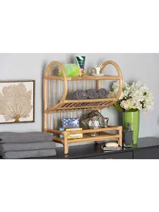 Baxton Studio Liora Modern Bohemian 3-Tier Rattan Display Shelf, Natural Brown Wall Corner Bookshelf
