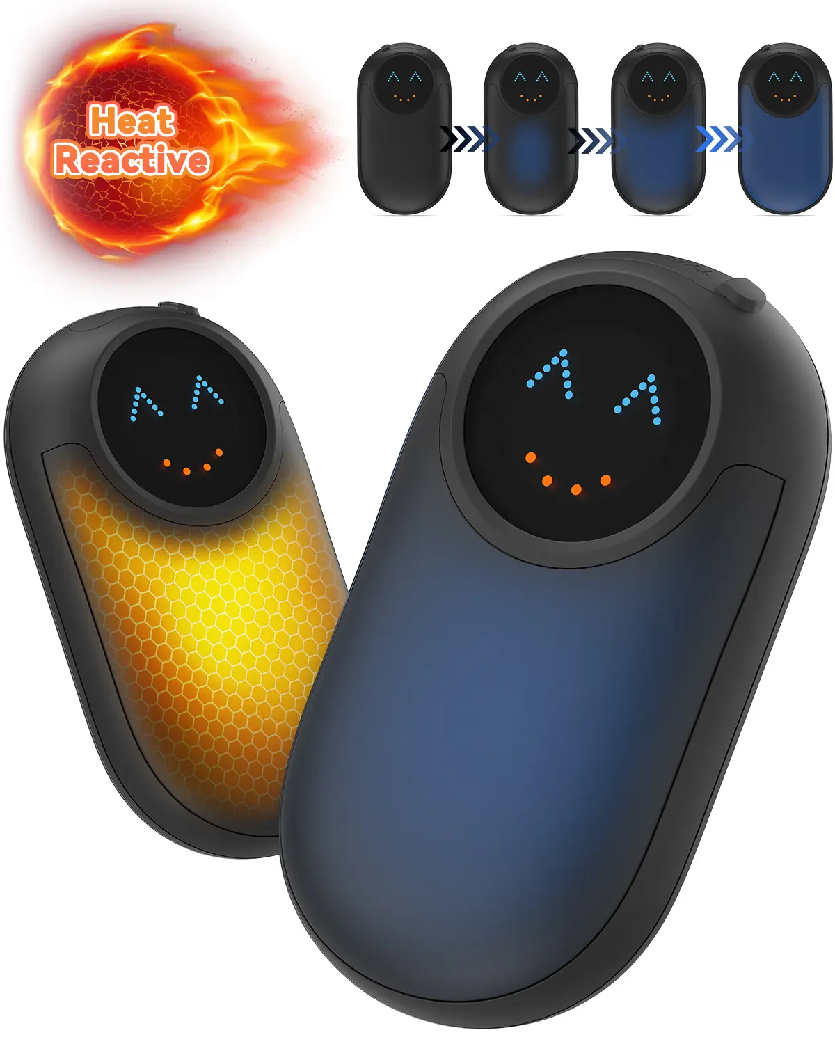 WETIFY Magnetic Heat-Reactive Hand Warmers Rechargeable 2 Pack Electric Handwarmers Thermochromic 4 Levels Heat Portable Compact Heater for Winter Outdoors Camping Hunting Perfect Gift Christmas Thanksgiving Day
