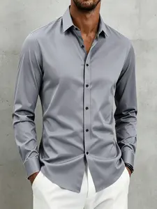 Men's High Elastic Iron-Free Business Casual Shirt, Ten Colors Available, Simple Design, Breathable Ice Silk Fabric, All Seasons