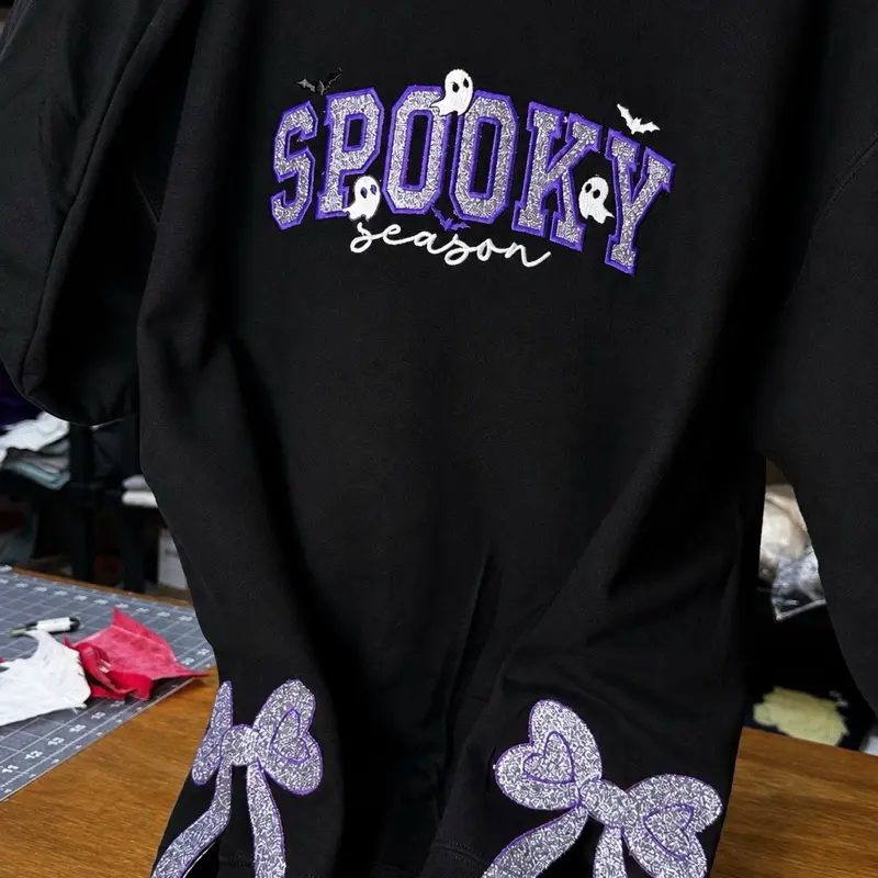 Gildan Appliqué Embroidered Sweatshirt with Glitter Side Bows or Without for Spooky Season
