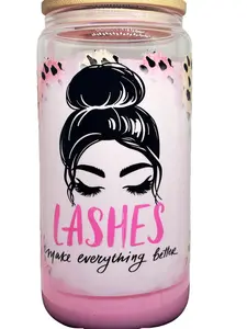 Lash Queen Snow Globe Tumbler 16oz Double-Walled Acrylic with Glitter Effect & Bold Lashes Design BPA Free Eco-Friendly & Stylish for Iced Coffee Water or Glam-On-The-Go Drinks