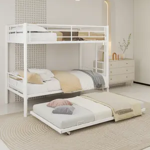Sturdy Twin over Twin Metal Bed Frame - Heavy-Duty Classic Style Indoor Bed Frame with Noise-Reduced Design, Safety Rail, Easy Assembly, No Box Spring Needed (White), Sturdy Bed Frame