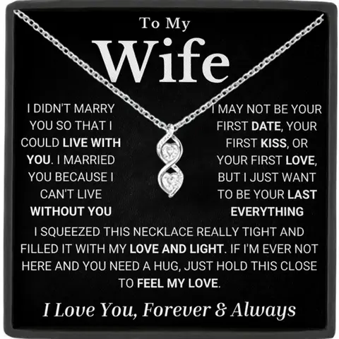 Mother's Day Gift To My Wife Double Heart Zircon Pendant Love Necklace Heart Design Necklace Heart Shaped Pendant with Card and Gift Box, Anniversary Gift, Valentine's Day Gift, Birthday Gift, Christmas Gift