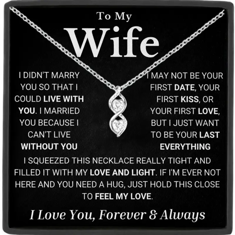 Mother's Day Gift To My Wife Double Heart Zircon Pendant Love Necklace Heart Design Necklace Heart Shaped Pendant with Card and Gift Box, Anniversary Gift, Valentine's Day Gift, Birthday Gift, Christmas Gift