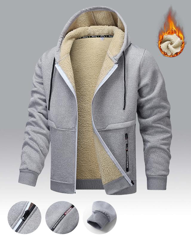 Men's Winter Fleece Hoodie – Thick, warm jacket with an adjustable drawstring hood, ribbed cuffs, and zippered front closure; perfect for outdoor hikes, jogging, fishing, gym workouts, or everyday casual wear; a must-have versatile piece for men's wardrob