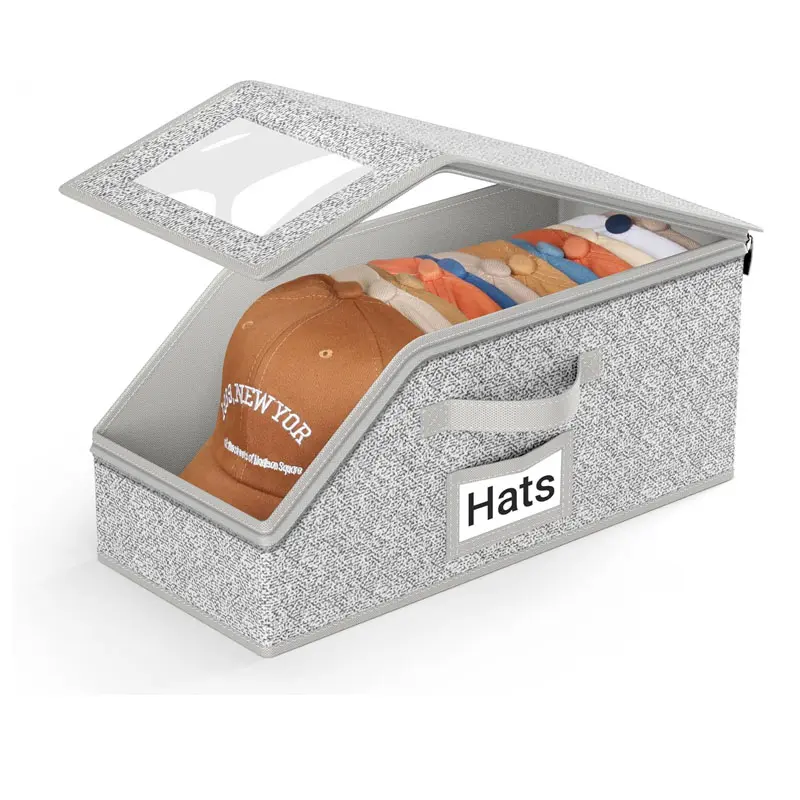 Modern Grey Multi-Purpose Closet Organizer - Stackable, Dustproof Storage Box for Display of Baseball Caps, Snapback, Trucker & Cowboy Hats
