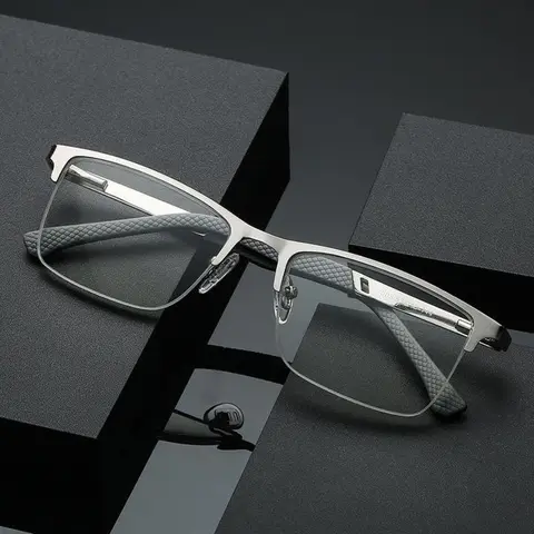 2026 New Men's Modern Semi-Rim Metal Frame Anti Blue Glasses - Blue Light Protection, Elegant Design, Stylish Men's Accessories for Business, Sports, Ideal Mens Gifts, TikTok Shop Back to School