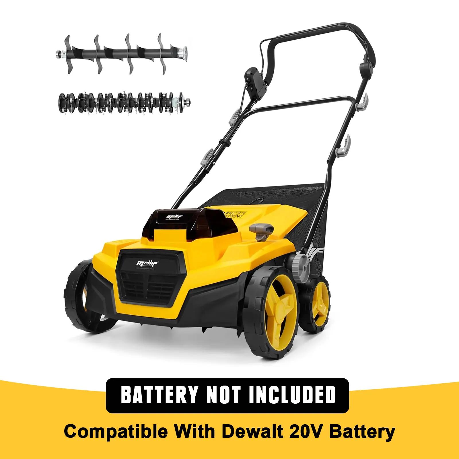 【FathersDayGift】Cordless 15IN 2-in-1 Scarifier & Dethatcher Compatible with Dewalt 20v Battery (Tool Only), 12 Gal Collection Bag, Air Boost Technology, Quick Fold & 3 Adjustable Position, Walk-Behind for Lawn Care Blades Garden