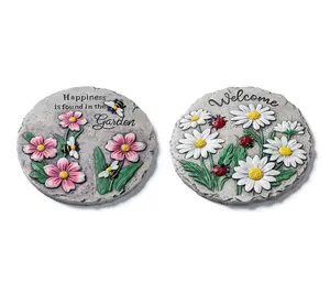 Glitzhome 10"D S/2 Cement Flower Textured Stepping Stones