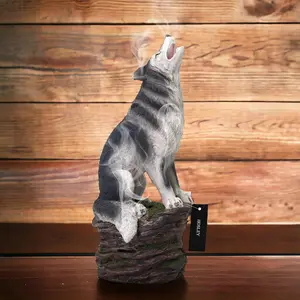 Resin Wolf Statue & Incense Cone Burner with 20 Full Moon Cones – 12 Inches High – Perfect for Halloween Decor