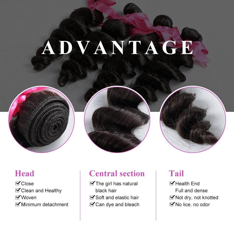 Odbe Hair 12A Loose Deep Wave Bundles Brazilian Virgin Human Hair Extensions 30 Inch Natural Black Virgin Hair Unprocessed Human Hair For Women