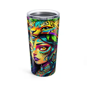 Aztec Jaguar Princess Tumbler 20oz | Tribal Princess Illustration