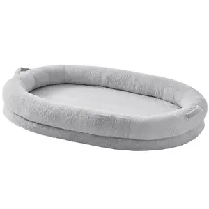 VEVOR Human Dog Bed,  72" x48"x10" Human Dog Bed for Adult, Human Size Dog Bed with Washable Faux Rabbit Fur Cover, Egg Orthopedic Foam, Storage Pocket, Large Dog Bean Bed, Light Grey