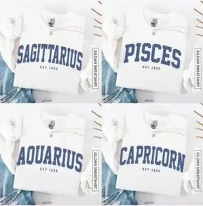 (LEAVE A NOTE OR DM SHOP) Personalized Zodiac Sweatshirt with Custom Year - White, Astrology Crewneck Pullover, Cute Horoscope Gift, Unisex Star Sign Birthday Outfit for Zodiac Lovers