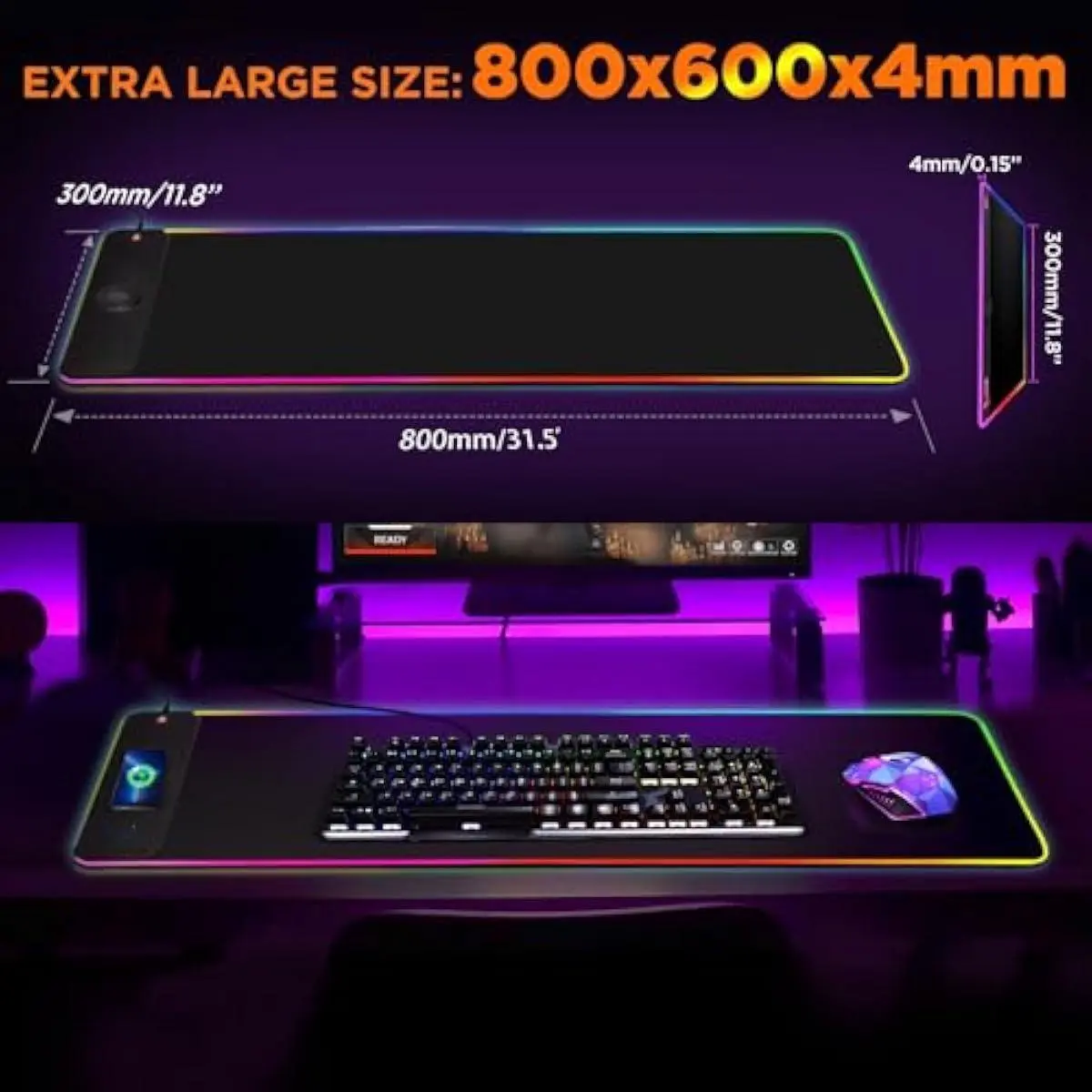 XXL Gaming Mouse Pad with Magnetic Wireless Charging Latest RGB Desk Mat for Gamers Upgrade