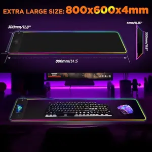 Wireless Charging RGB LED Gaming Mouse Pad, Extra Large XXL Desk Mat with 10 Light Modes, Non-Slip Mousepad for Keyboard, PC, Laptop and MacBook
